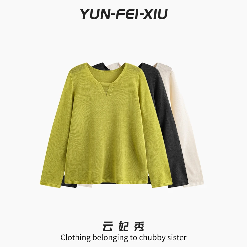 云妃秀大码女装针织衫圆领镂空时尚宽松显瘦遮肉胖妹妹秋季23168