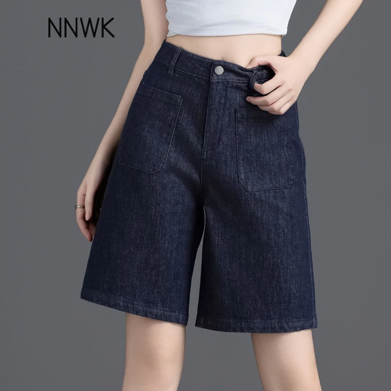 丹宁蓝色牛仔短裤女款爆款2025新款夏季薄款直筒五分裤女外穿中裤