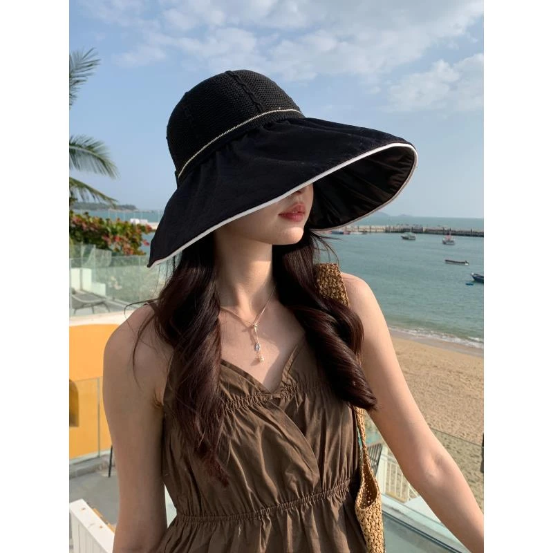 女法式渔夫帽平檐帽子韩版夏天防晒帽户外时尚防紫外线空顶帽女帽