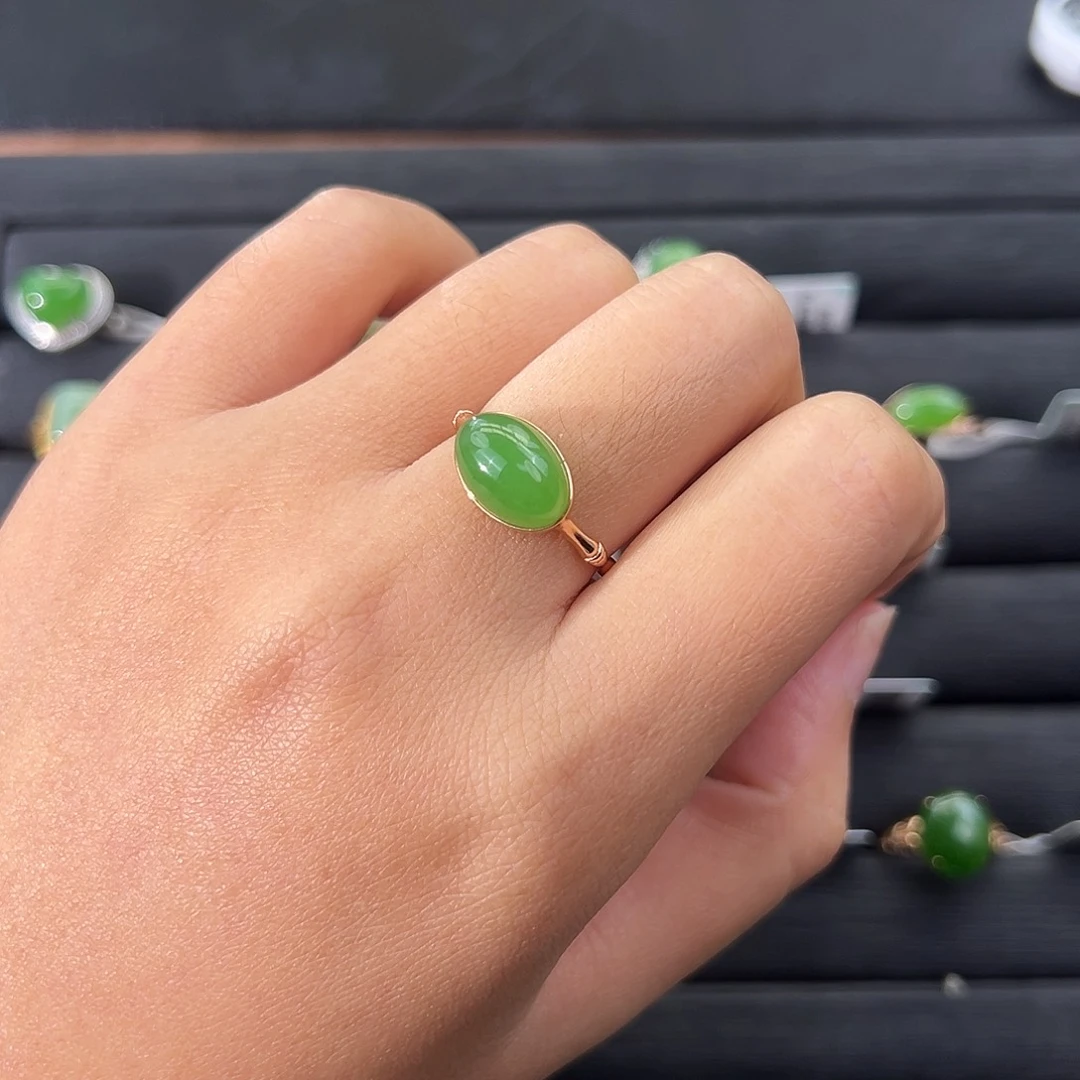 和田玉（碧玉）18K金镶嵌戒指