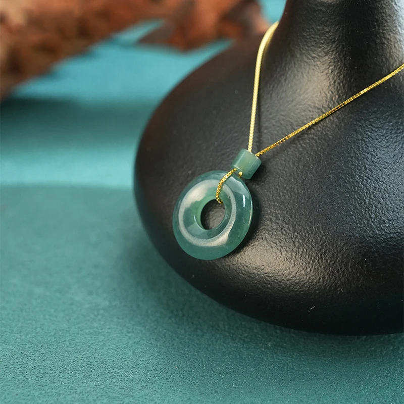 【小魏总返场福利】精美气质蓝水天然翡翠甜甜圈平安扣套链（15*3mm