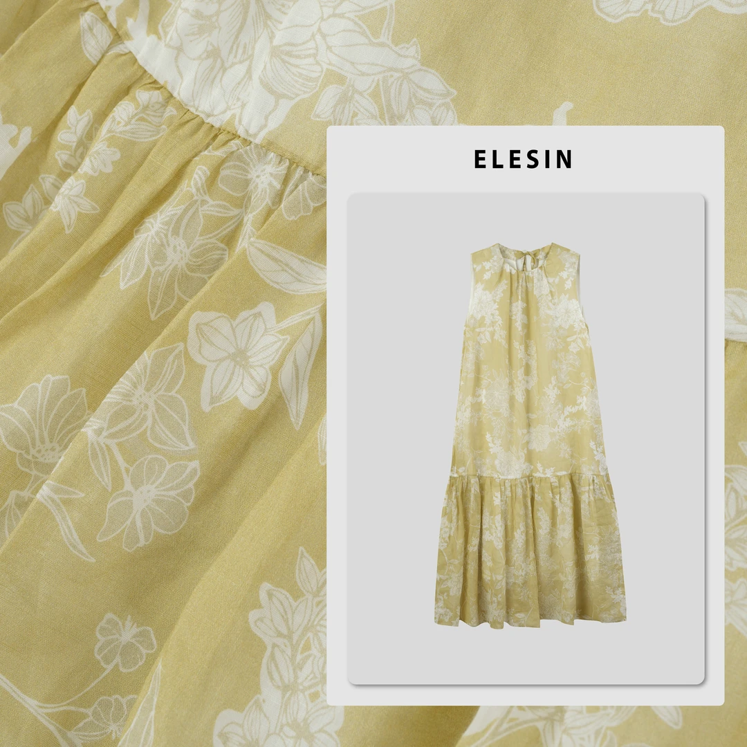 ELESIN【茉莉风浅】100苎麻清爽无袖连衣裙 LQ250273