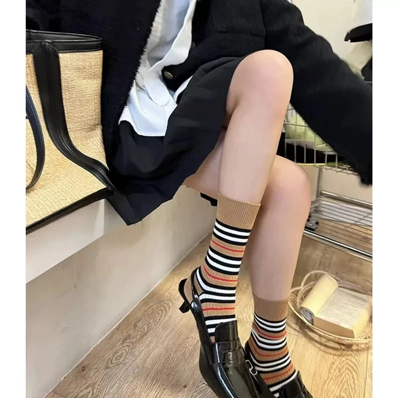 韩版新款中筒条纹袜ins网红百搭堆堆袜外穿