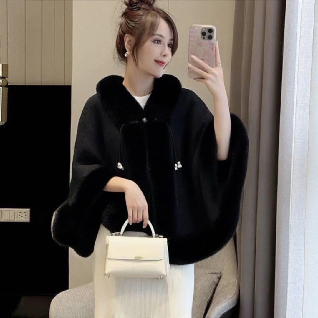 民国风披肩斗篷单排扣旗袍过年毛绒内胆冬季汉服女毛领加厚冬款