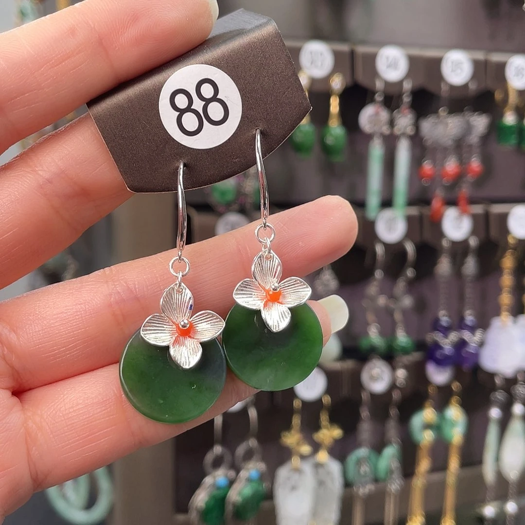 和田玉银S925镶嵌耳饰141hjggh