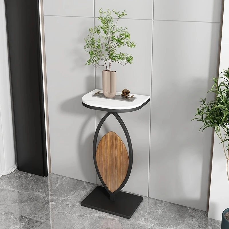 简约意式艺术靠墙置物架阳台落地花盆架轻奢岩板创意玄关花架