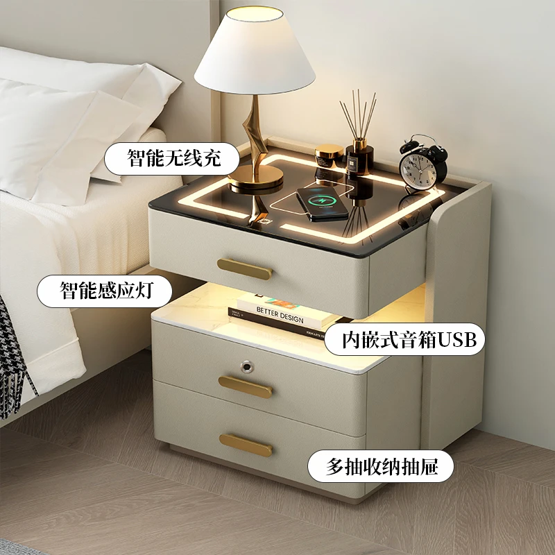 全实木床头柜卧室简约现代智能家用轻奢防盗蓝牙一体无线充电音响