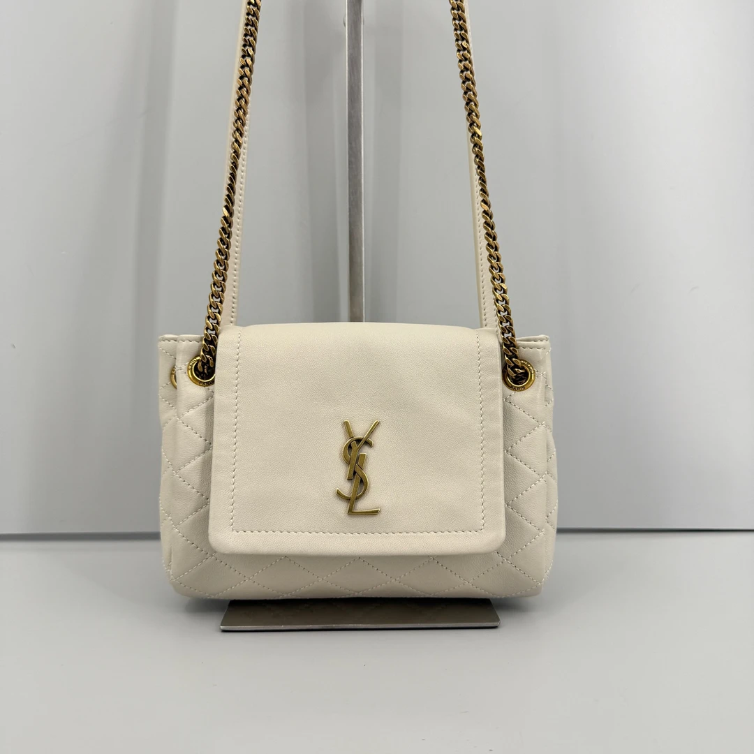 95新 YSL/圣罗兰 洛丽塔白色菱格纹迷你链条包22年18×13/F50703