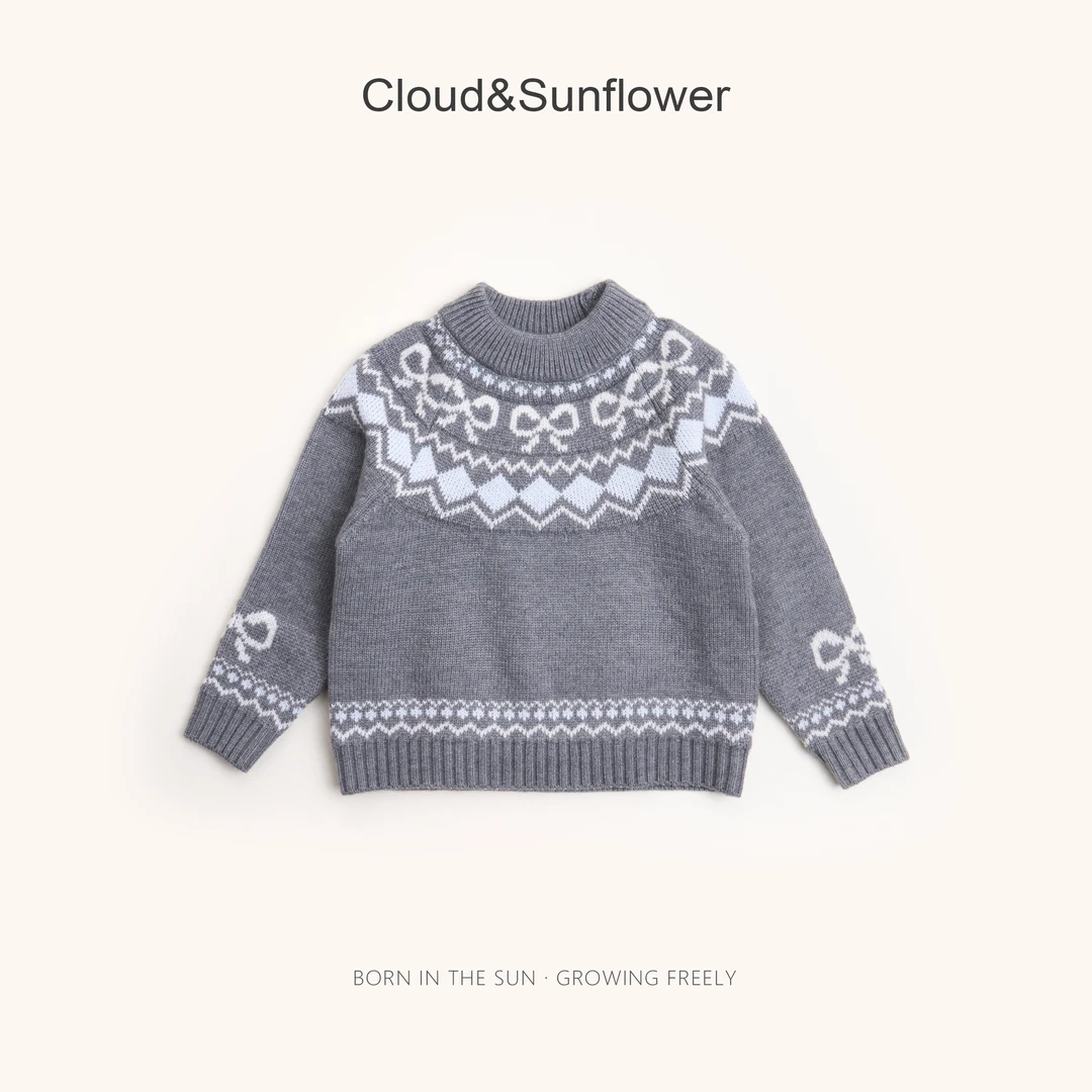 【云朵小葵】女童冬季新款圆领蝴蝶结保暖毛衣555520