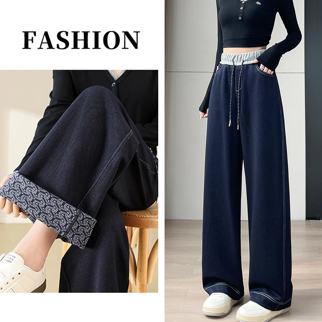 【海外原单】2025秋季新款牛仔裤高腰显瘦垂直感撞色腰休闲裤25038