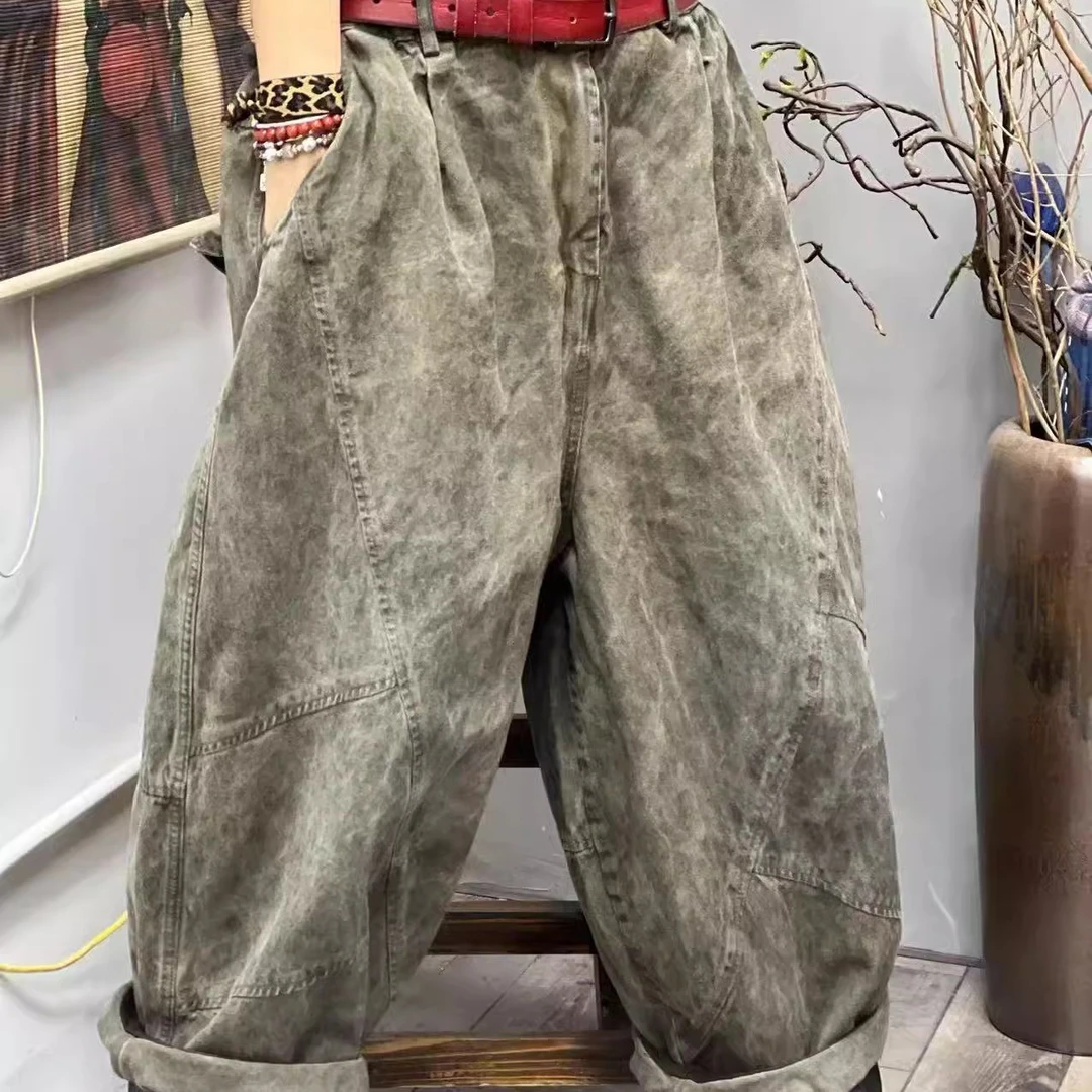 HH 819 春季新品麻棉休闲百搭炒色女士裤子 臀围134长86