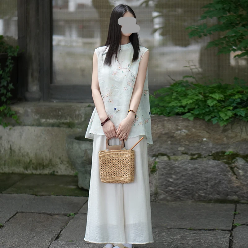 夏季套装女高级感轻奢风2025新款休闲宽松无袖上衣阔腿裤两件套薄