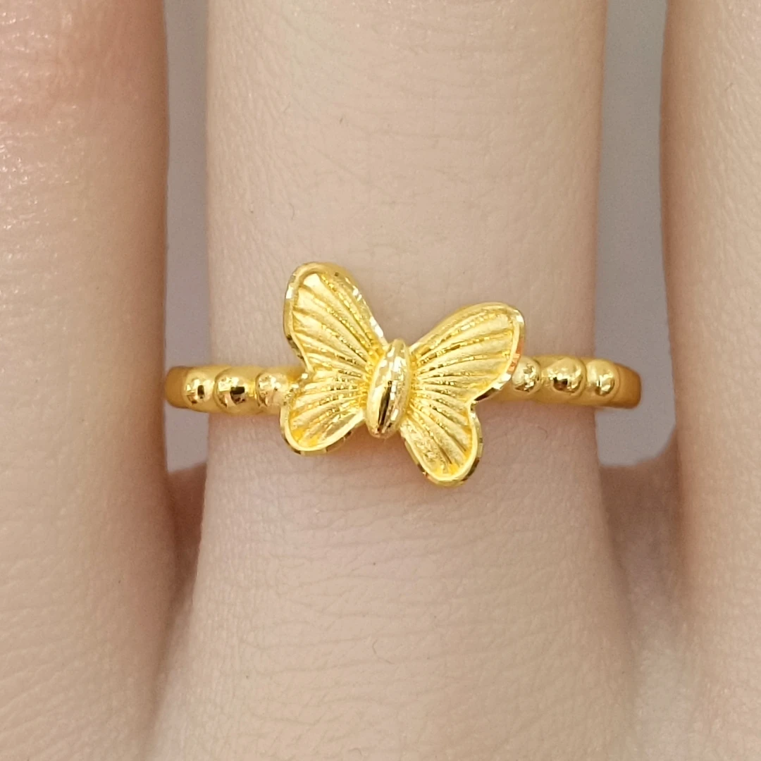 足金999黄金戒指女正品纯黄金女式戒指活口实心时尚蝴蝶戒指3.69