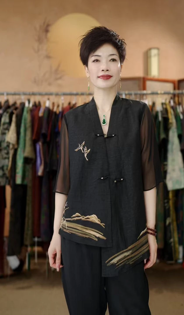 叶辰甄选香云纱  香云纱老料龟纹比翼双飞百搭外套(黑色9966)