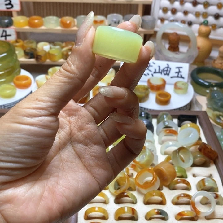 汤***袁蛇纹石玉未镶嵌戒指岫玉精品指环内径 19.3