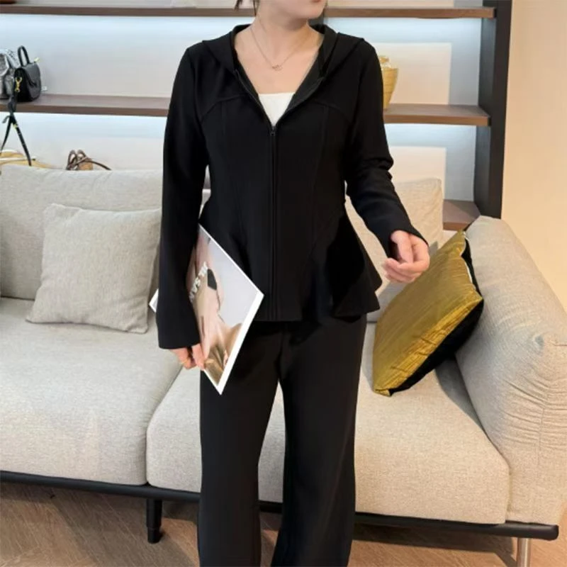 大码女装—88025鱼骨拼接拉链连帽外套女早秋收腰显瘦气质减龄上衣