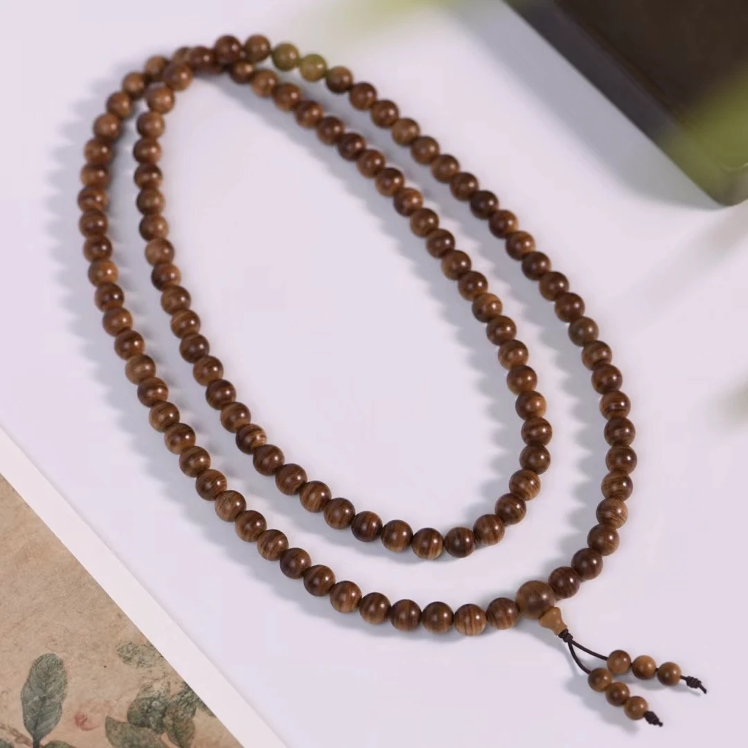 印度老山檀香0.8*108颗横纹黑肉级老料，油脂丰盈，纹理漂亮！