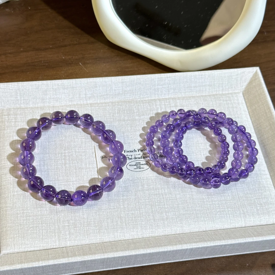 天然紫水晶素圈手串