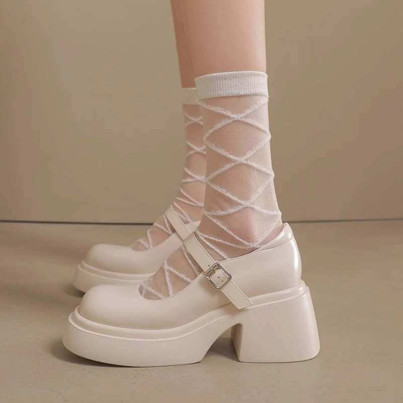 粗跟高跟小皮鞋女2025春夏季新款厚底增高法式复古甜酷玛丽珍单鞋