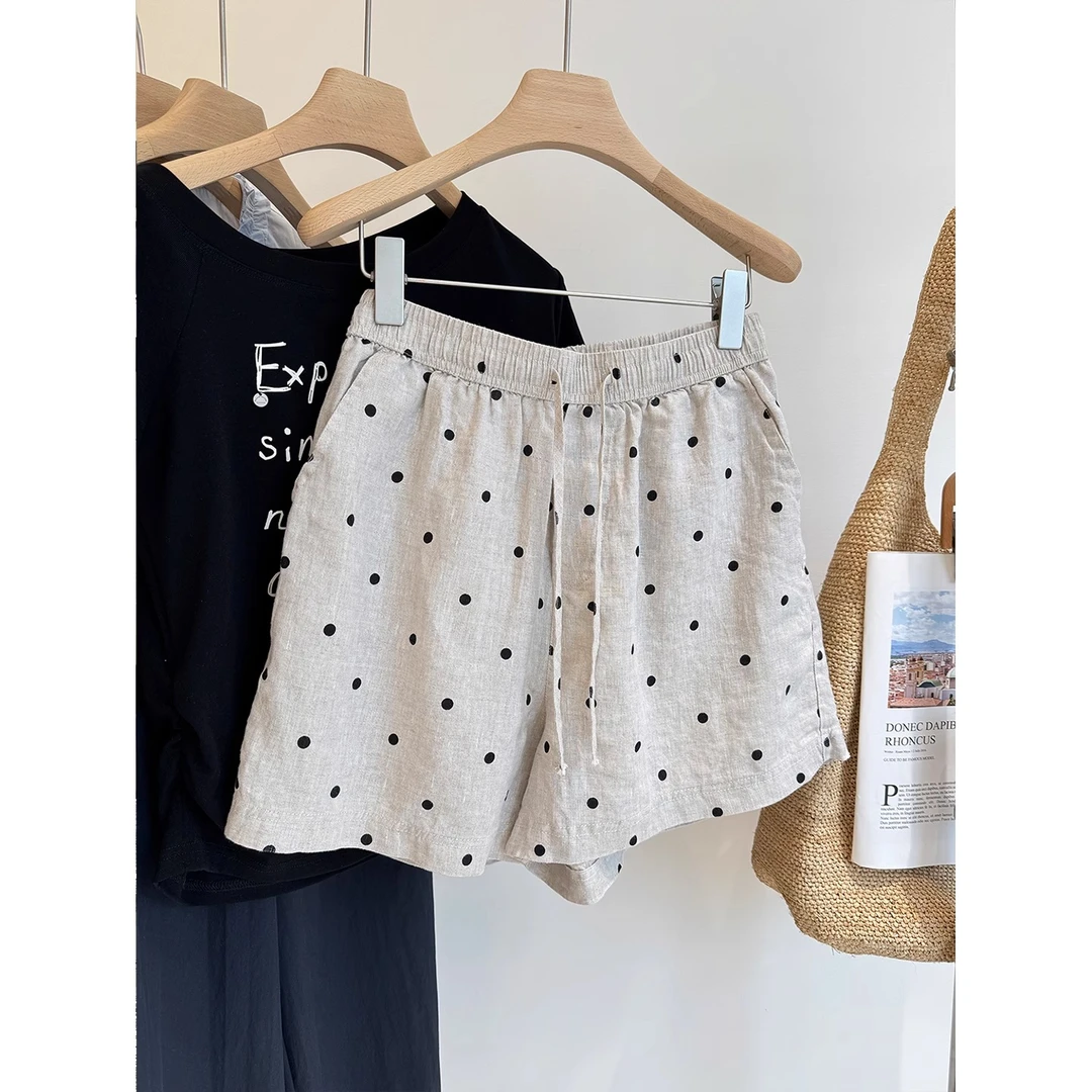 胖妹妹大码薄款亚麻百搭复古波点宽松显瘦休闲短裤女夏季阔腿裤