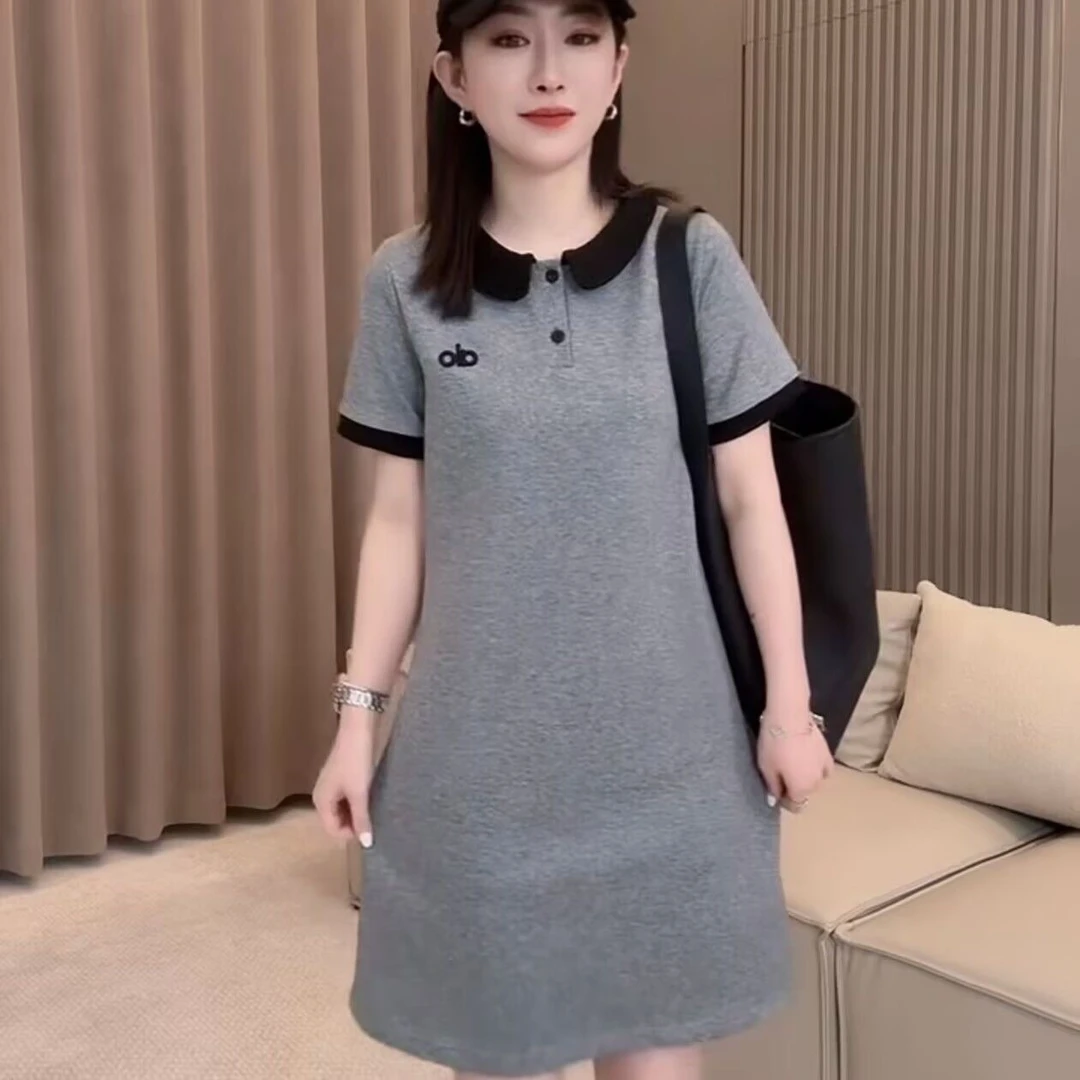 时尚短袖连衣裙女夏季新款洋气显瘦拼色Polo领套装短裤两件套