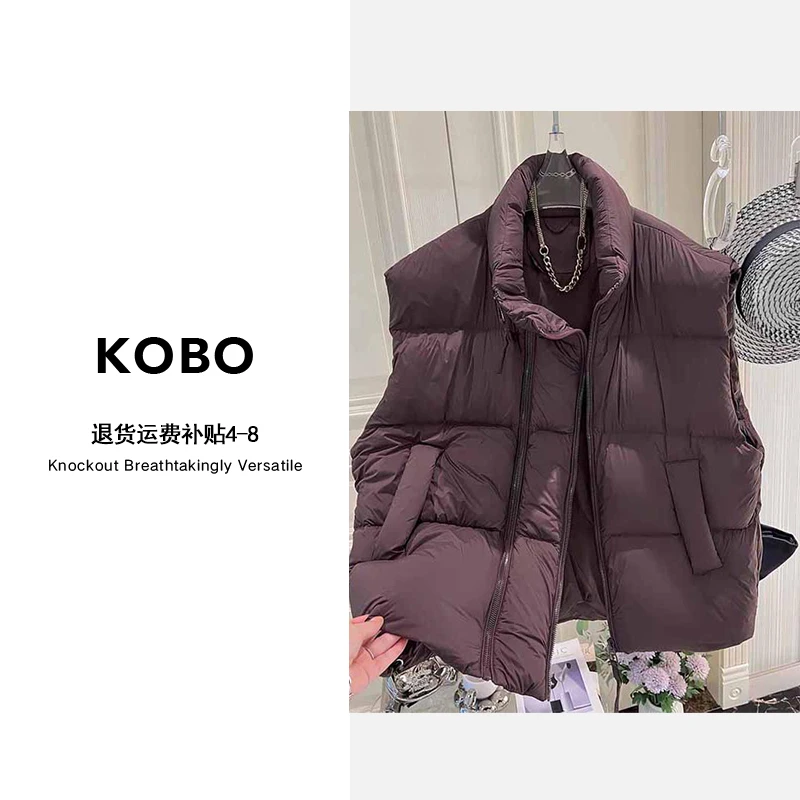 H611秋冬季大码宽松立领马甲背心女装大码宽松加厚马夹坎肩外套