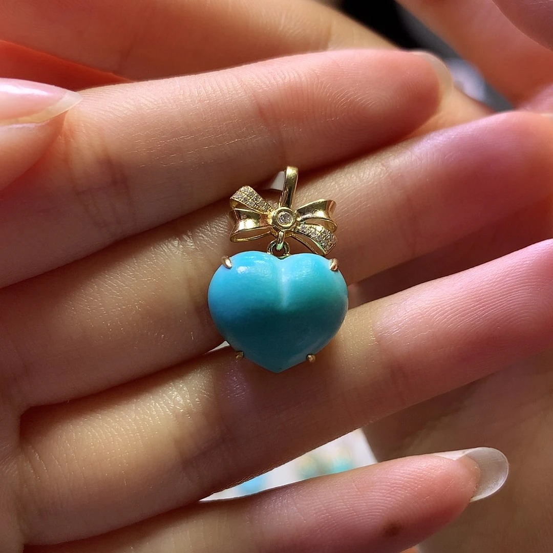 绿松石18K金镶嵌吊坠