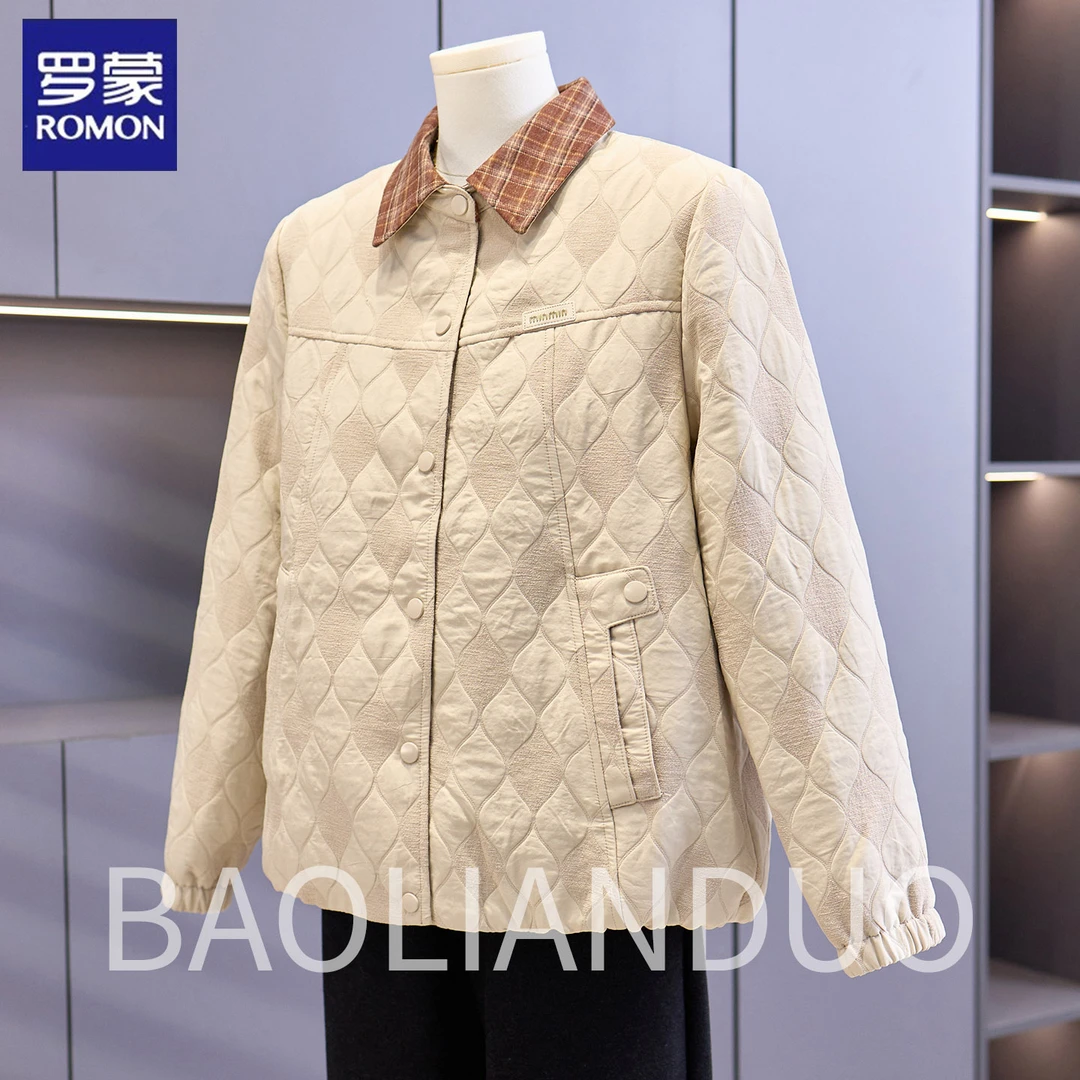 罗蒙妈妈秋装风衣外套中年女装翻领夹克中老年春秋气质格子上衣服