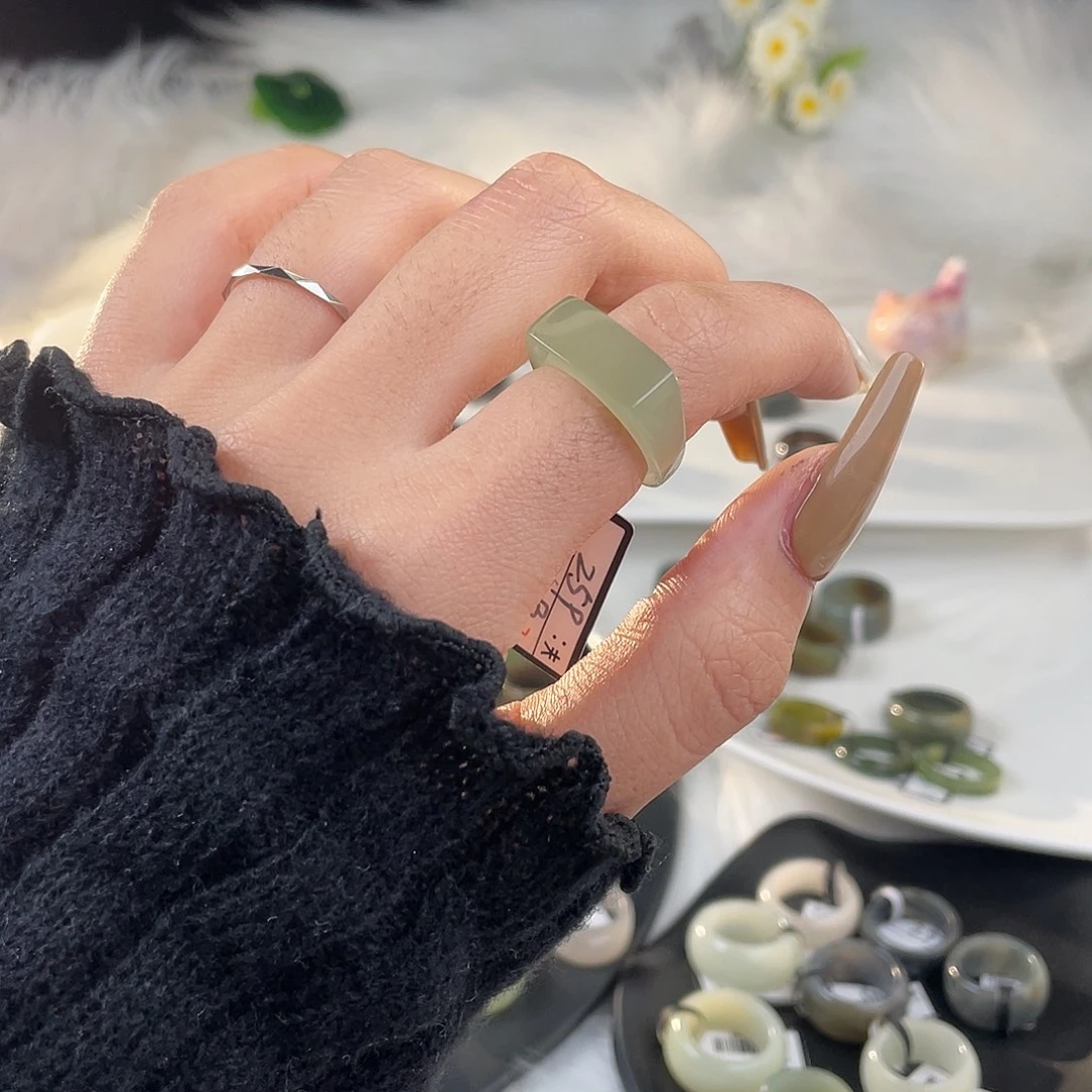 和田玉未镶嵌戒指U12晴水马鞍17.1mm