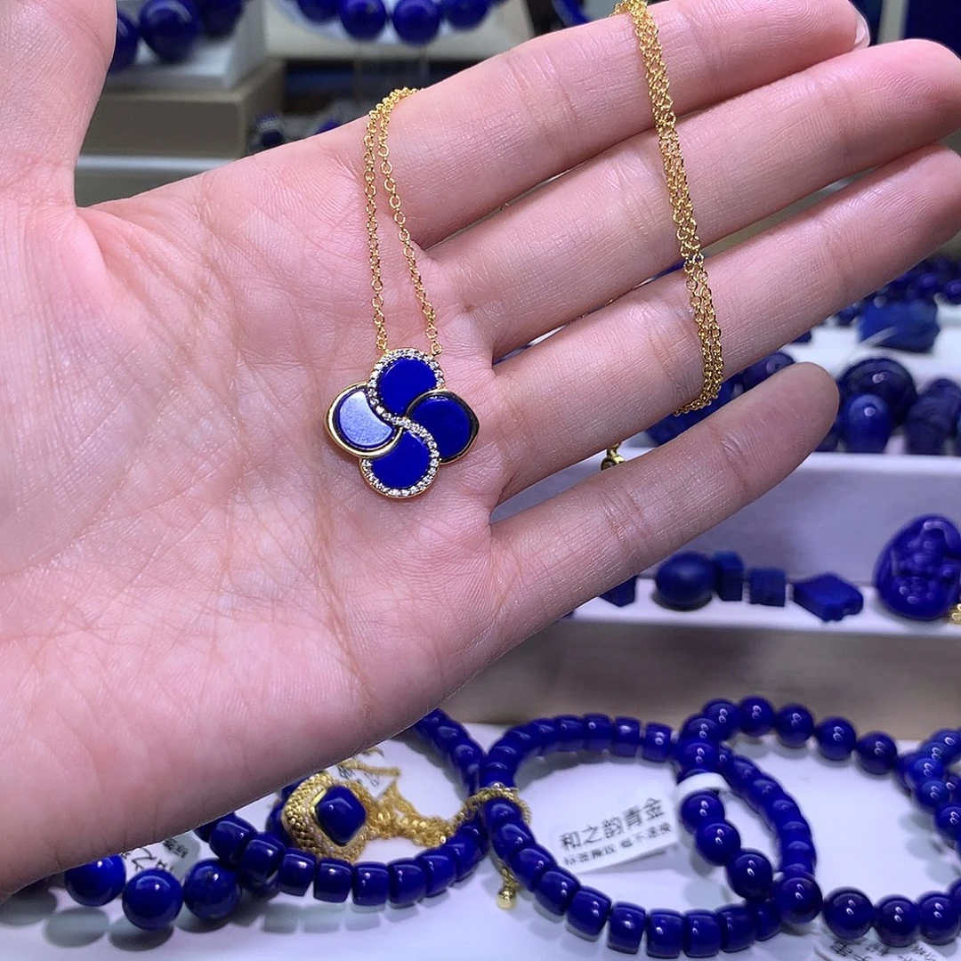 手***8青金石合金天然原矿项链