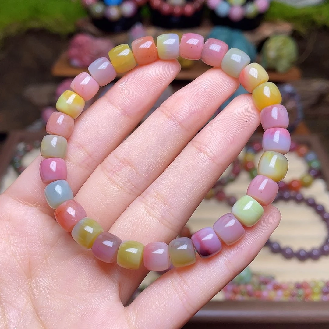 玛瑙/玉髓未镶嵌珠宝半成品盐源玛瑙仙色系直切手串