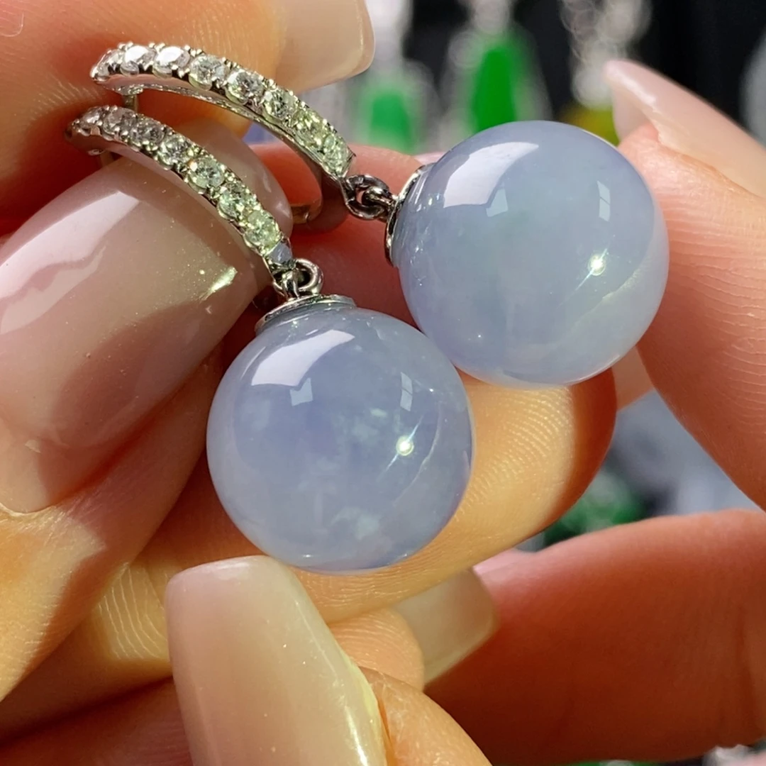 18K金镶嵌翡翠耳饰紫珠珠耳饰