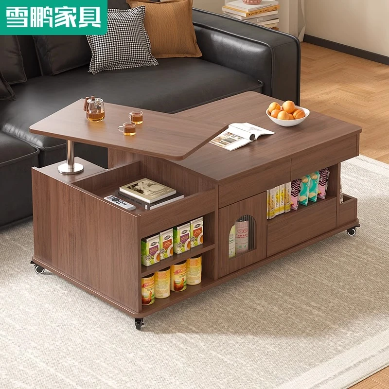 2025新款中古风可移动升降茶几餐桌两用多功能折叠升降茶几5J58