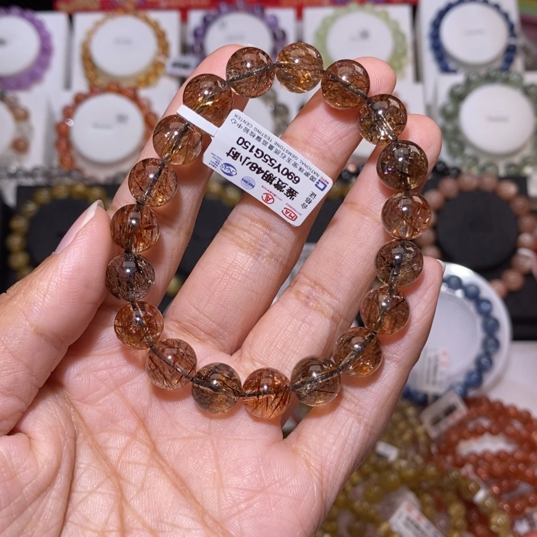【闪购商品】水晶手串未镶嵌乐**球黑金超七10m
