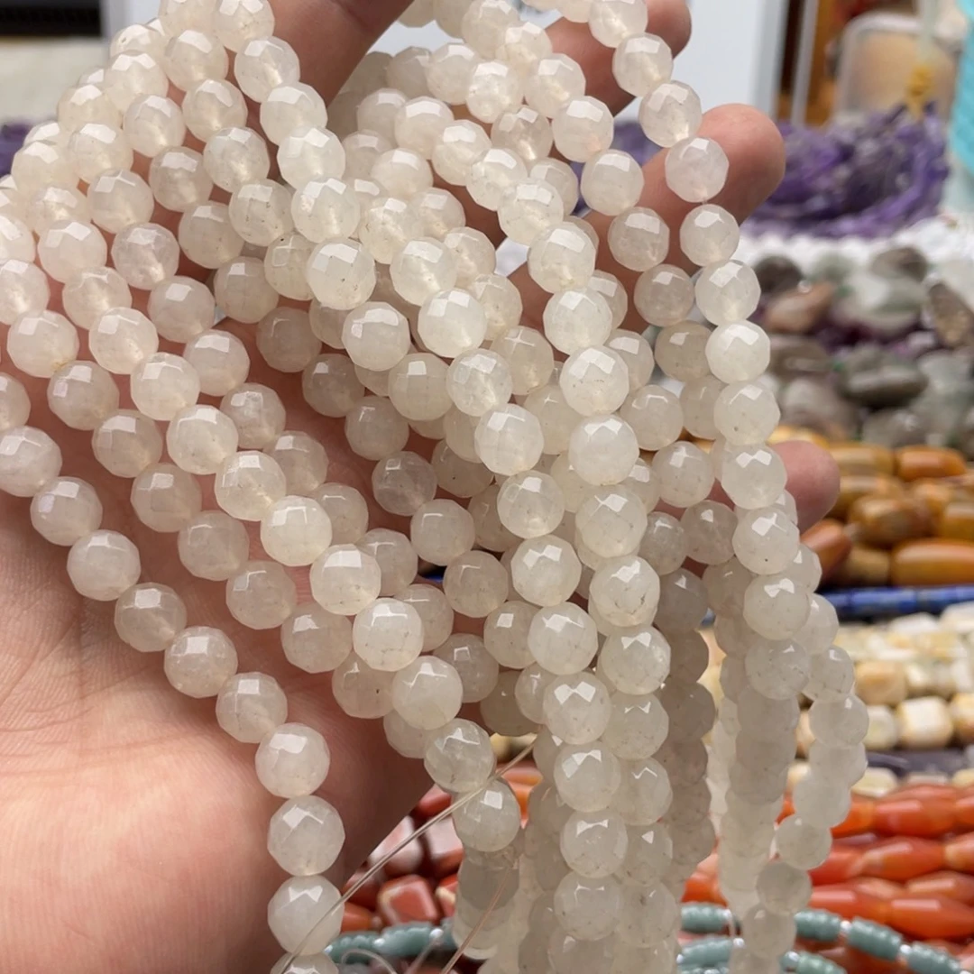 玛瑙/玉髓合金珠宝半成品一条装白石切面珠卡8mm