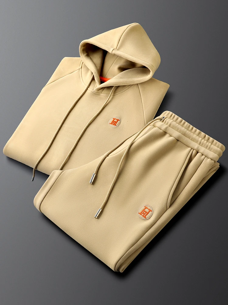 卡其色休闲秋冬套装高级新款爆款卫衣男士休闲套装两件套潮流裤子
