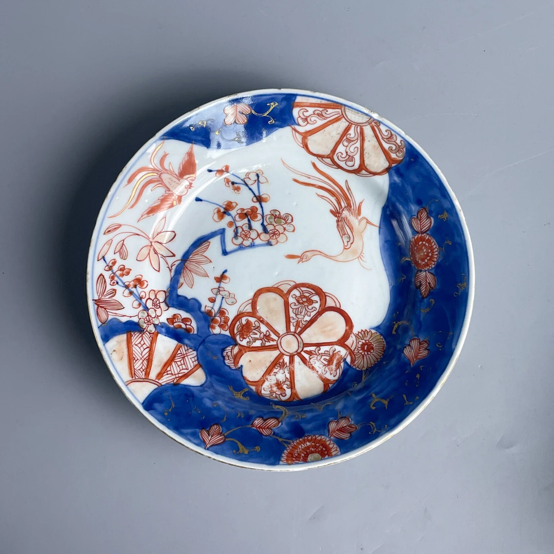 清康熙青花矾红描金花鸟纹盘/M25D7006366