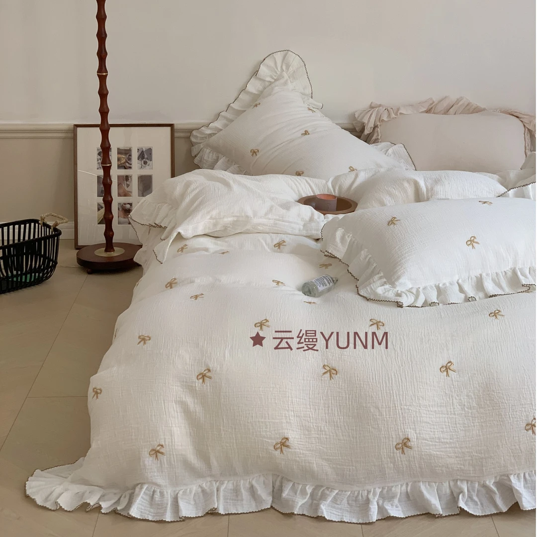 云缦【蝶舞飞】刺绣蝴蝶结双层纱浪漫法式床上四件套绣花