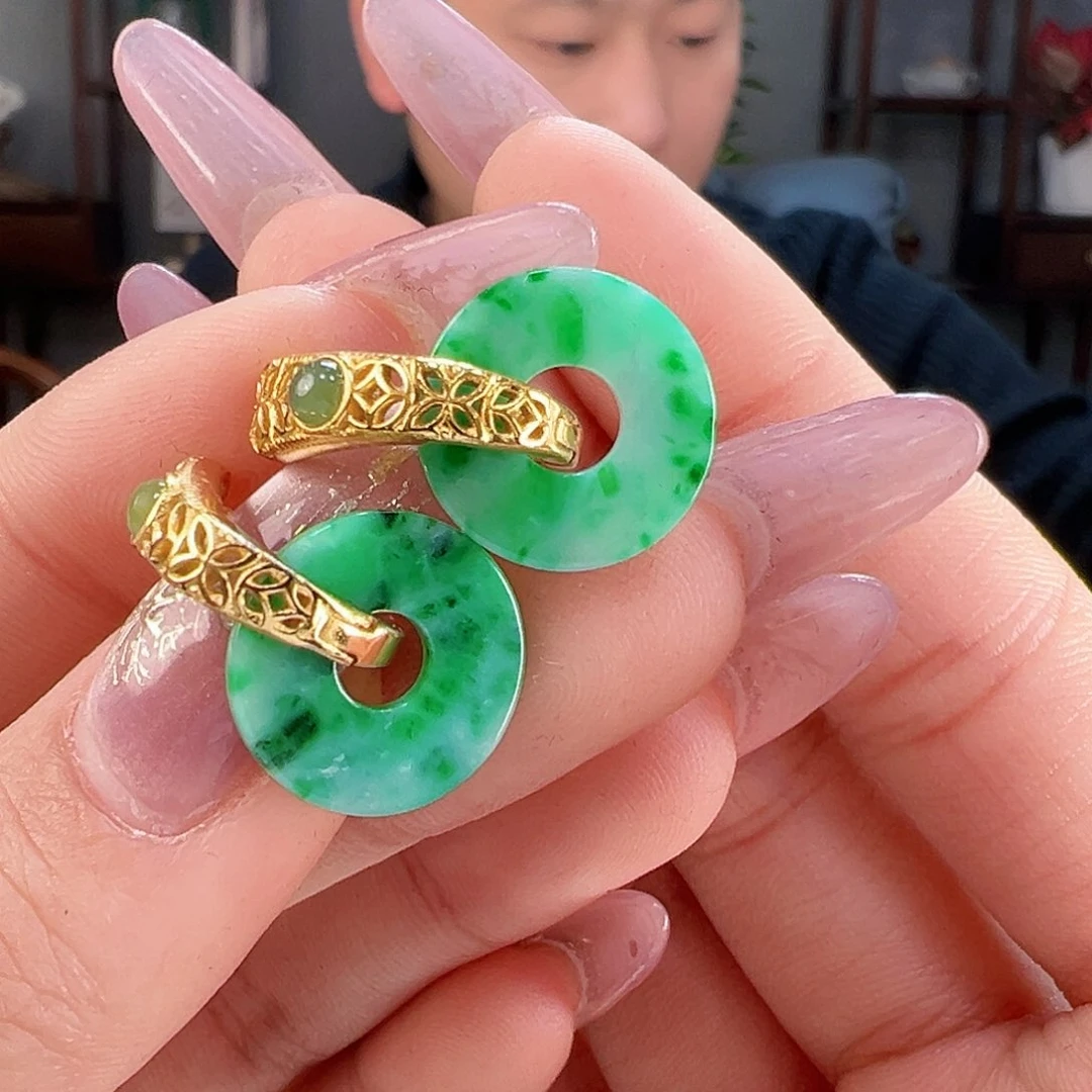 翡翠耳饰银S925镶嵌耳环63