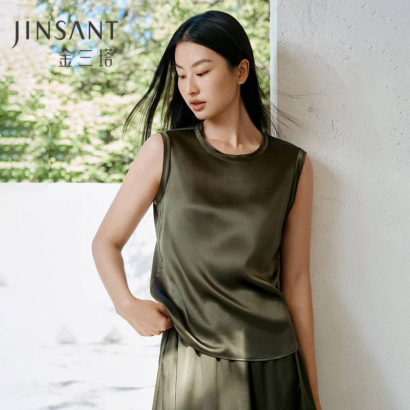 金三塔100%桑蚕丝女真丝小衫通勤休闲打底外穿宽松背心通勤穿搭