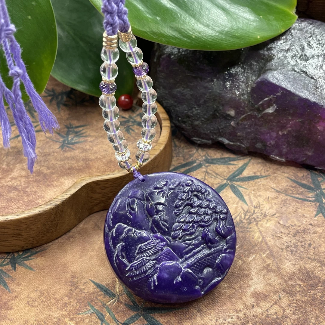 含辰砂工艺品【繁花珠宝甄选】含辰砂工艺品紫舒山水牌毛衣链KC153
