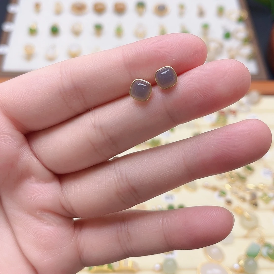 和田玉银S925镶嵌耳饰