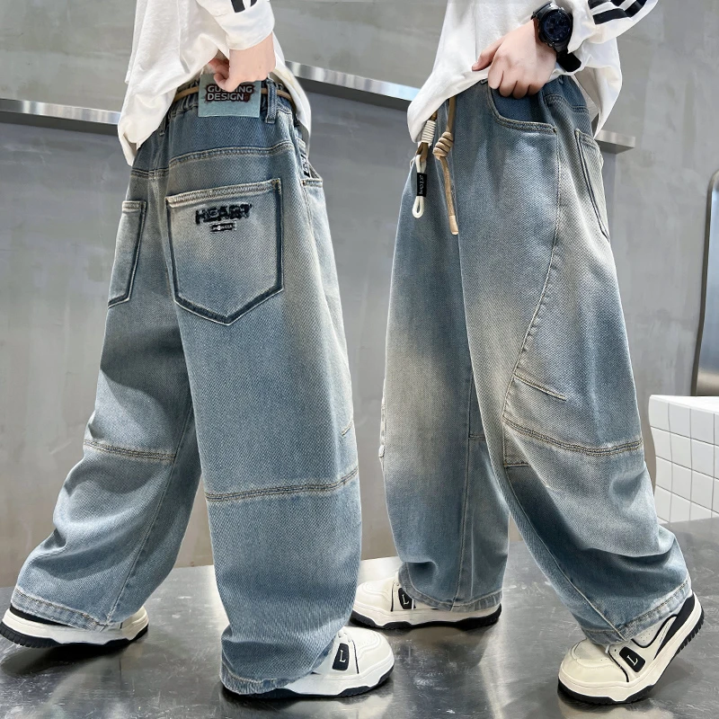 男童牛仔裤春秋新款2025春季洋气炸街痞帅气儿童中大童裤子阔腿薄