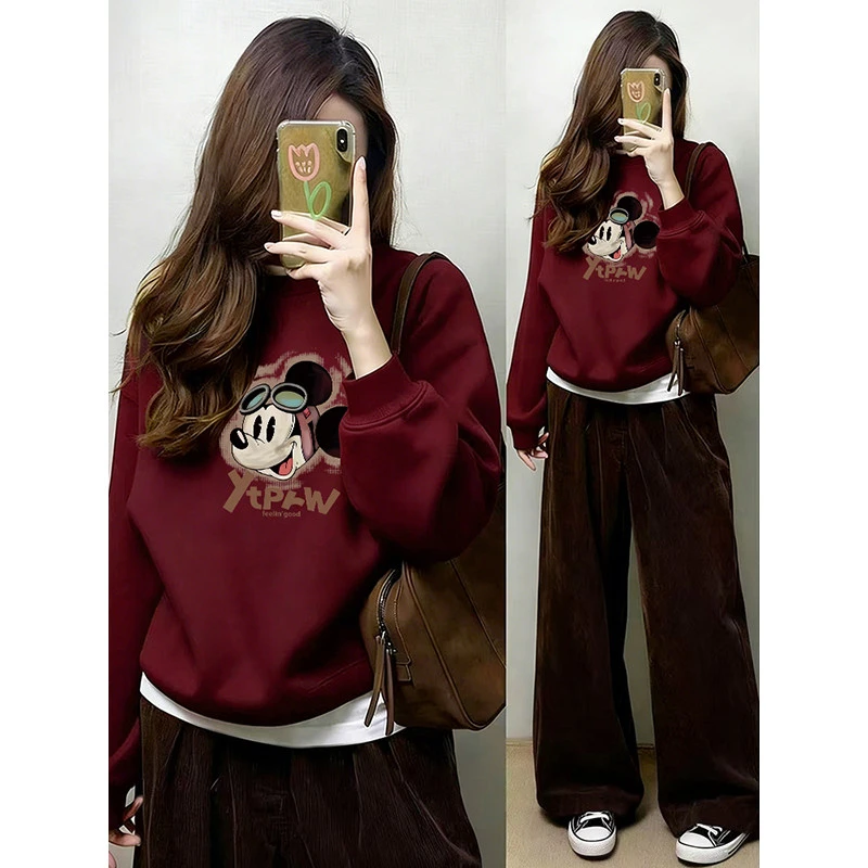 2026新款本命年酒红色圆领卫衣女马年新年衣服喜庆加绒加厚上衣潮