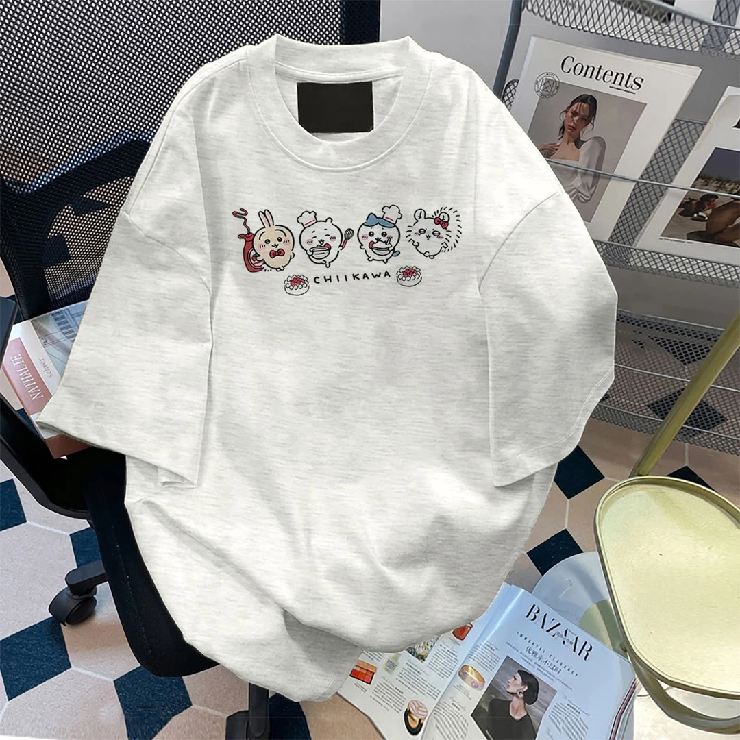 短袖100%纯棉韩版T恤女2025夏季新款小众设计感印花短袖T恤男宽松