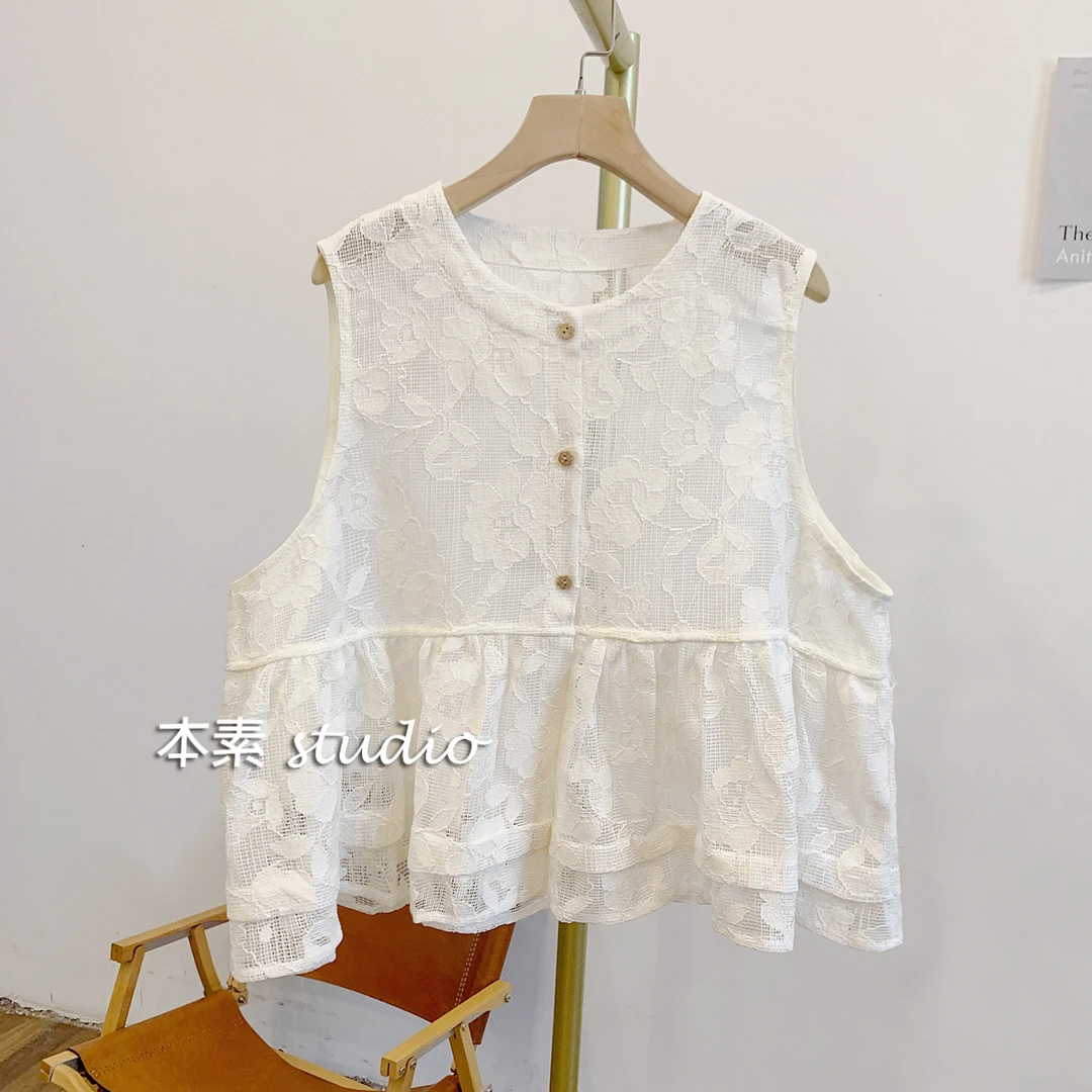 C3787蕾丝圆领开衫马甲时尚百搭夏季镂空