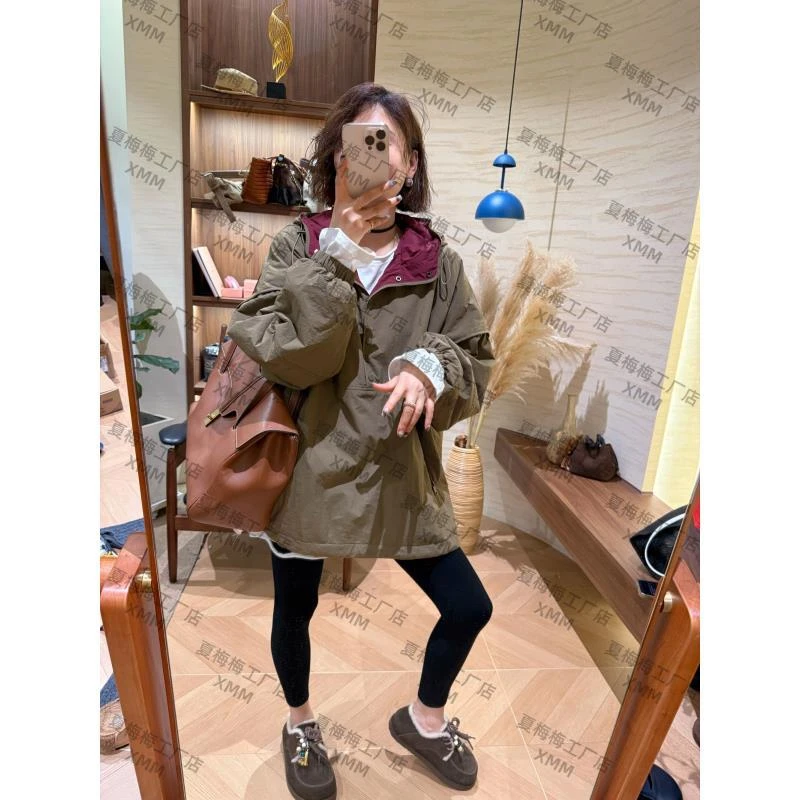XMM.【撞色帽衫套头棉衣】时尚休闲百搭潮流秋冬洋气宽松韩版H57659