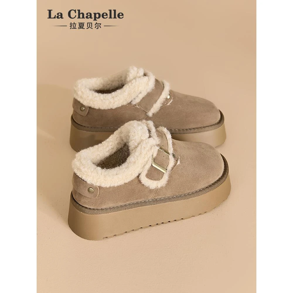 拉夏贝尔棉鞋女2025新款冬季勃肯鞋厚底增高冬鞋一脚蹬加厚雪地靴