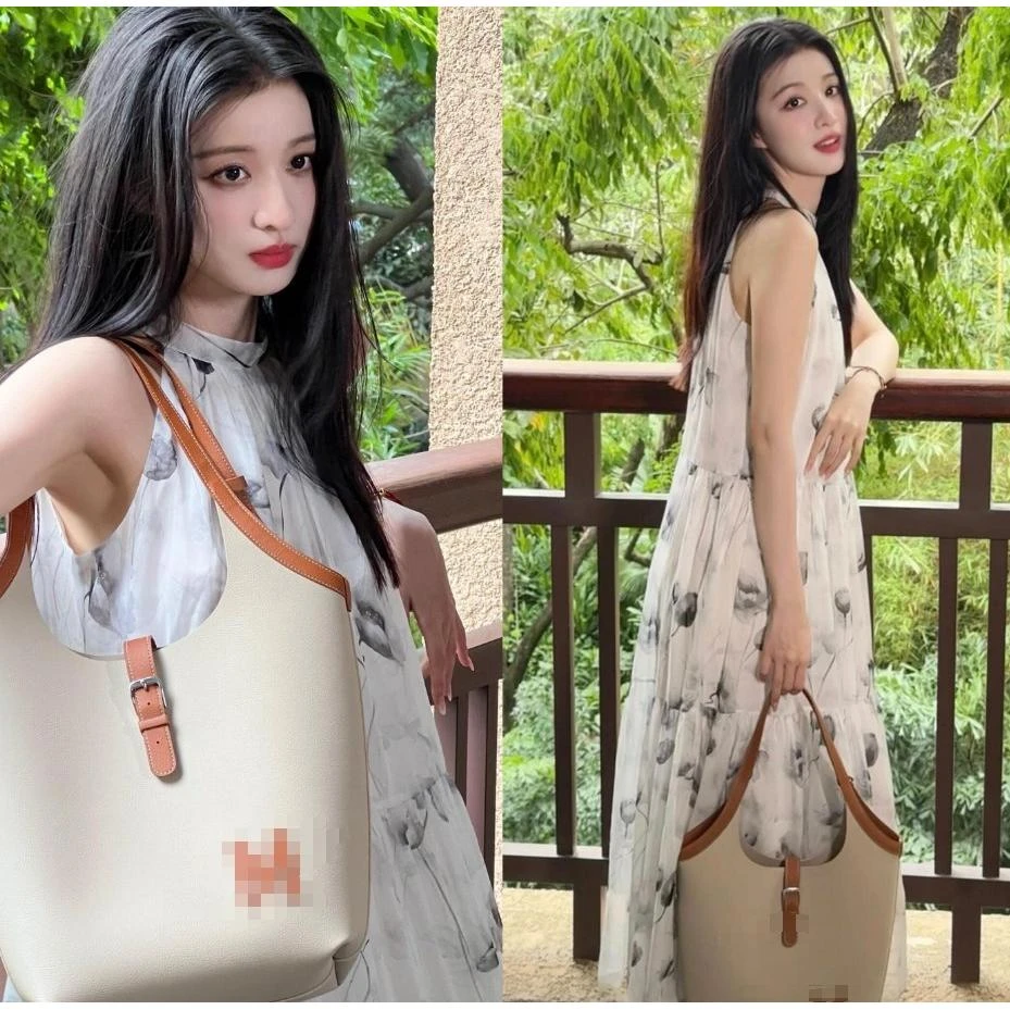 王楚然夏季法式印花无袖挂脖连衣裙女气质度假风休闲碎花背心长裙