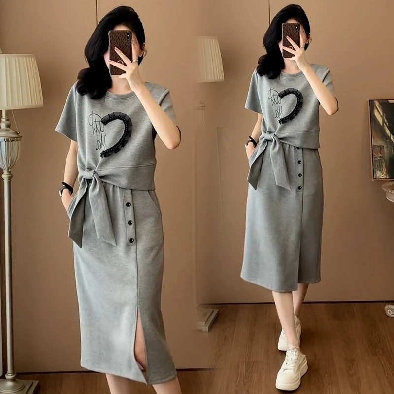 时尚休闲运动两件套女夏季气质短袖新款半身裙洋气减龄显瘦套装潮